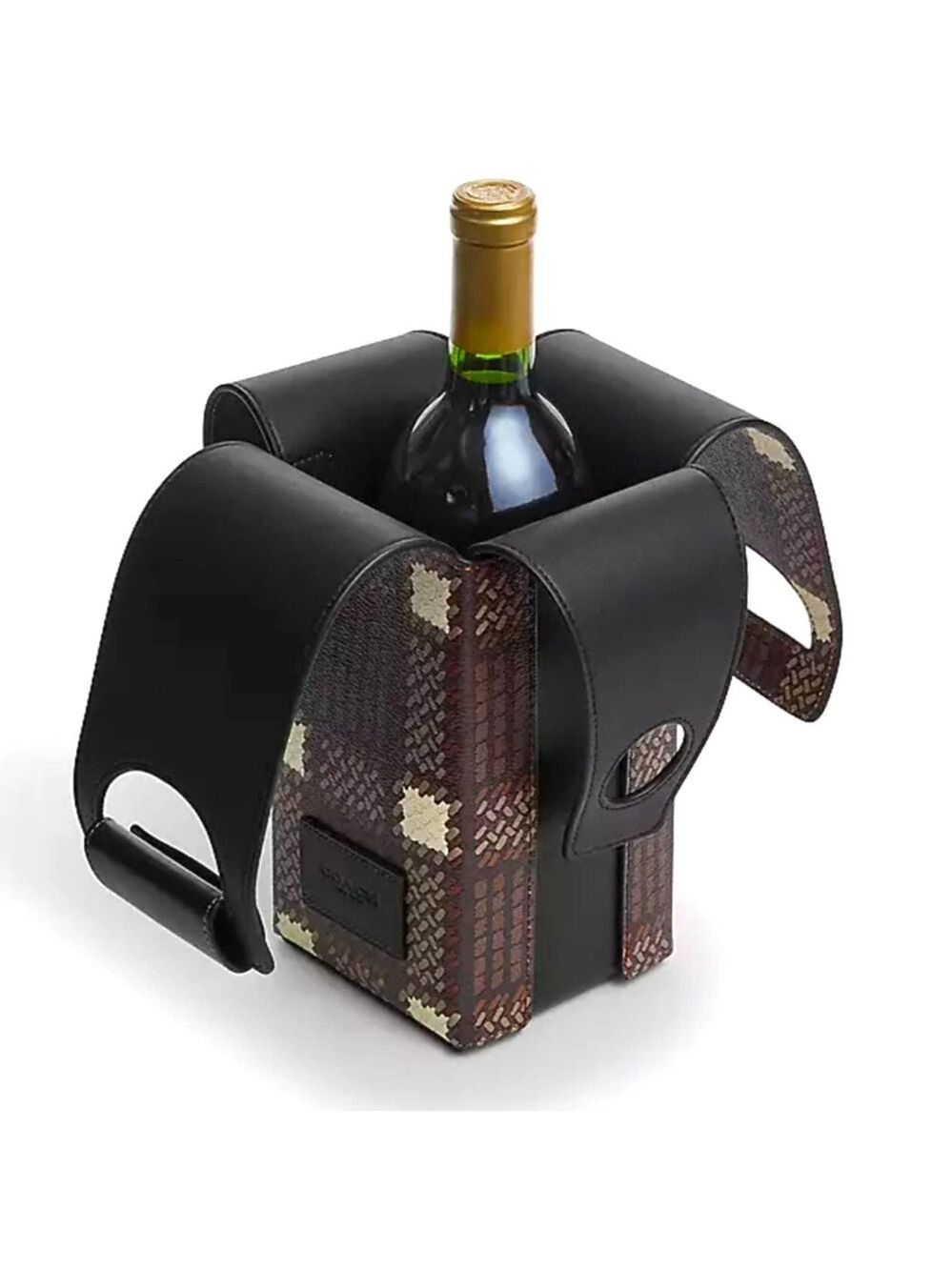 COACH WINE CARRIER WITH PLAID PRINT IN GUNMETAL/BLACK MULTI COLORS - Picture 2 of 3